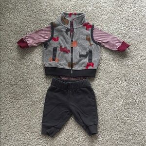 Carters Gray and Red Striped Baby Vest Outfit Set